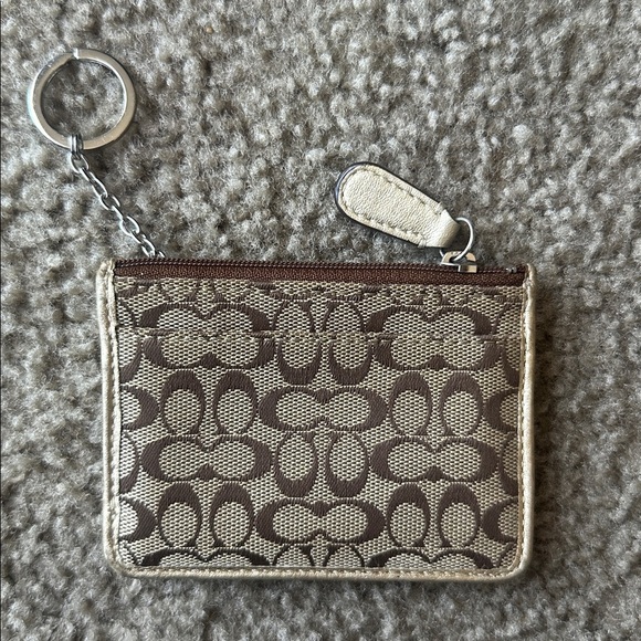 Coach Brown and Cream Signature Keychain Pouch - Picture 2 of 4
